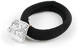 Black Elastic Hair Tie with Silver Glitter Cube