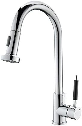 KINGOHOME Superior Quality Pull Down Single Lever Chrome Pull Out Spray Mixer Kitchen Sink Tap,Stainless Steel