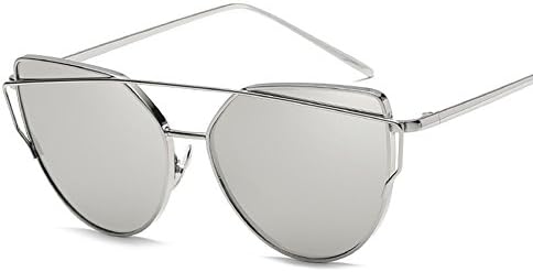 Women's Fashion Sunglasses Mirror Polarized Cateye Vintage Sunglasses Goggles UV400 (Silver/White mercury)