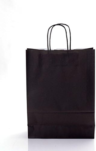 25 x Coloured Kraft Twisted Handle Paper Carrier Bags, Select Size and Colour (Medium - 260x110x345mm, Black)