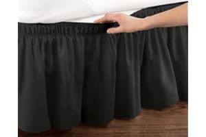 POIUYT Bettrock Bettvolant 200x200/180x200 Wrap Around Style Einfache Passform, Queen-Size-Bett, 45 cm Tief, 3-Seitige Abdeckung Geraffter Stil leicht anzubringen (Color : Black, Size : 200 * 220+45cm)