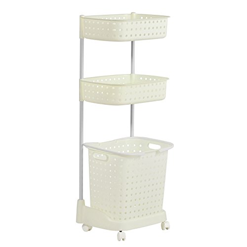 SoBuy Wäschewagen, Badregal, Aufbewahrungswagen, Wäschesammler, Wäschebox, Wäschekorb mit 3 Körben, FRG31-W