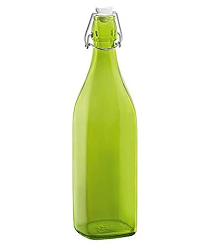 Favola Essentials Square Glass Airtight Water Bottle, 1 Litre, 1 Piece, Green