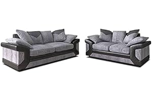 Sofa House Dino Lush 3+2 Sofa Set, Corner, Swivel Chair, Cuddle chair, Footstool In Jumbo Corduroy Fabric (3+2 Sofa Set, Grey)