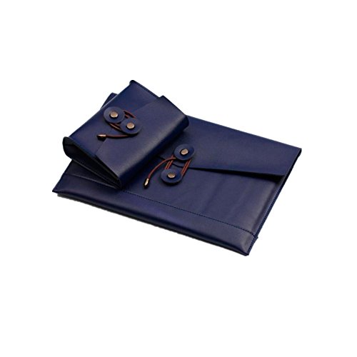 Haodasi Rindsleder Laptop+Ladegerät Ärmel Hülle Deckel w/Schnalle für Macbook Air 12"13.3"15" Color Blue Size 12"