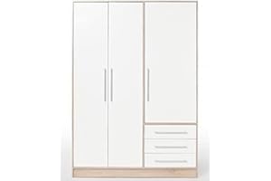 ‎AVANTI TRENDSTORE AVANTI TRENDSTORE - Felippo Schwingtürenschrank mit 3 Türen und 3 Schubladen, erhältlich in verschiedenen Farben, Maße LAP 145x200x60 cm (Sonoma-Eiche/Weiß)