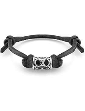 Wikinger Lederarmband Futhark Rune Schwarz / Silber