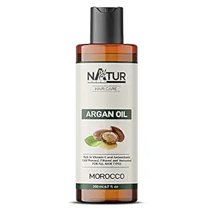 NaturCrest 100% Pure & Natural Organic Moroccan Argan Oil 200 ml | For Healthy Hair, Face & Skin | Frizz Free & Stronger Hair, Daily Nourishment | GMP Certified.