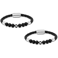 Mister Boncuk Art of Love – Personalisiertes Couple Armbänder aus schwarzen Onyxsteinen und geflochten Lederarmband mit Edelstahl zwischen Perlen und Edelstahl Magnetverschluss. Armbänder für Paare - Partner - Pärchen - Namensarmband - Namensarmbänder - Lederarmabnd - Leder - Liebe - CoupleIdeal als Geschenkidee
