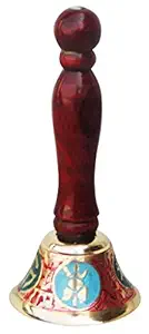 Salvus APP SOLUTIONS Handmade Handheld Brass Puja Bell with Wooden Handle for Poojan Purpose, 6.5 Inch, Multicolour