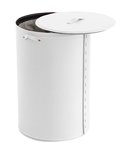 ROBY: Wäschekorb aus leder farbe Weiß, Wäschesammler Wäschebox Fassungsvermögen, mit abnehmbaren Baumwoll Leinwand. - 2