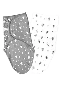 Ammp wears-Swaddle wrap for New Born Baby 0-6 Months 100% Cotton - Adjustable - Pack of 2 (Multi Color, 200 GSM) (Stars)