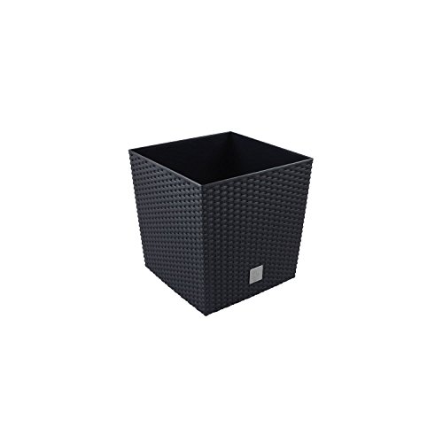 Poly-Rattan Blumentopf 32 cm breit/tief, 32,5 cm hoch und rechteckige Form in Anthrazit mit 32 Liter Komplett-Fassungsvermögen