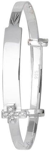 silver babies stone set cross id bangle