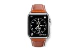 dbramante1928 Echtleder-Uhrenarmband für Apple Watch (38/40mm) [Modell: Copenhagen I Vollnarbenleder I Handgefertigt I Tan / Silber] - AW38GTSI0881