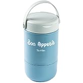 2 KATLI MAVİ PASLANMAZ &Ccedil;ELİK YUVARLAK YEMEK TAŞIMA KABI 800ML