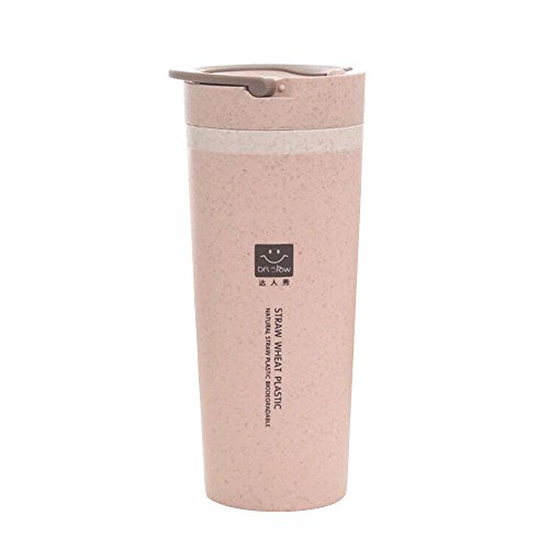 Preisvergleich Produktbild Wasser-Flasche 300ML, Aolvo-Doppelschicht-tragbares umweltfreundliches Weizen-Stroh trägt Tee-Becher-Schalen mit Rotations-Deckel für Reise im Freien