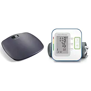 HealthSense Ultra-Lite PS 126 Digital Personal Body Weight Scale with STEP-On Technology (Grey) & HealthSense Heart-Mate BP 100 Digital BP Monitor with Talking Function & Micro-USB port