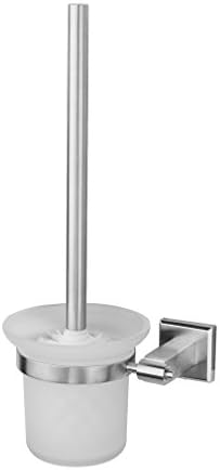 PAKSIMA 0874 Bathroom Toilet Brush Set with Stainless Steel 304 Holder and Glass Cup, Provides Two Different Methods of Installing - Drilling or Use Great-strength Glue