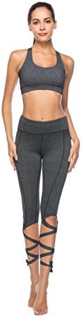 SOUTEAM Women's High Waist Sports Leggings Stretchy Pocket Cut Out Strap Yoga Pants Tights Clearance Sale, Dark Grey, Small