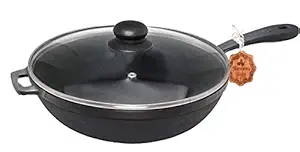 Texas Element Maysternya T2012C3 Cast Iron Frying Pan with Glass Cover 22*4 cm