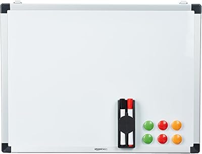 AmazonBasics Tableau blanc magnétique avec cadre en aluminium et porte-marqueurs Effaçable à sec, 60 cm x 45 cm