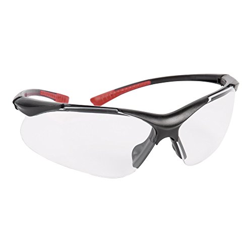 STIER Schutzbrille | PC-Scheiben | Antistatisch | optimale Passform | elastische Bügel | klar | schwar/rot | mit Hartschalen Brillenetui | - 2