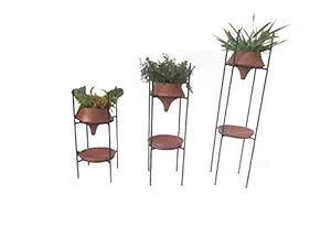 Zion Indoor Plant Growing Clay Pot with Stand Set of 3