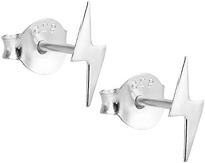 Minimalist Sterling Silver Jewellery: Tiny 10mm Lightning Bolt Stud Earrings (E661)