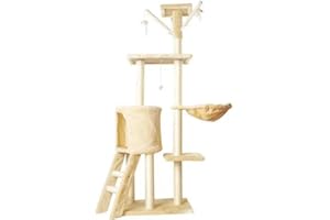 MAENGRE Cat Tree, Cat Scratch Posts Multi-Level Stable Cat Climbing Tower Cat Activity Trees with Ladder, and Rest Place for Indoor Beige