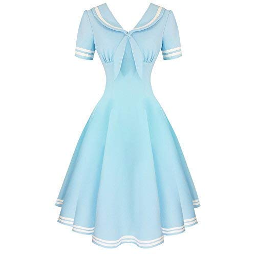 Hell Bunny Ambleside Bleu Nautique Années 1950 Vintage Rétro Matelot Pinup Robe Évasée - Bleu Pastel, M 12