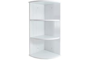 Elitezotec WHITE WOODEN 3 TIER CORNER SHELF SHELVING PANEL DESIGN BATHROOM BEDROOM