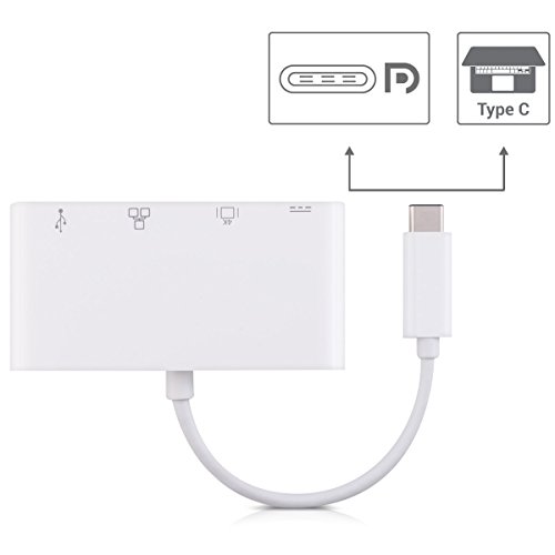 kwmobile USB 3.1 Typ C Hub PD Power Delivery, USB 3.0 Netzwerkkabel HDMI Full HD Anschluss für MacBook 2016, Samsung Galaxy S8, S8+ in Weiß - 2