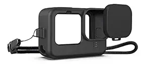 FND Protective Silicone Sleeve Cases Compatible with GoPro Hero 9,with Lanyard + Silicone Lens Cap (for GoPro Hero 9, Black)