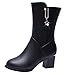 Produktbild LILIHOT Frauen Fashion Square Stiefel Leder Reißverschluss Warm Stiefel Round Toe Schuhe Stiefeletten Damen Leder mit Absatz High Heels Boots Chunky Ferse Slip auf Single Booties Student