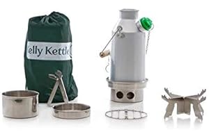 Kelly Kettle 'Trekkeur Basic KIT 0.6ltr Aluminium Kettle + Acier Cuisinier Ensemble + Acier Pot-Support. Éco-Bouilloire et Camping Poêle en One. Faites bouillir l’Eau Rapidement sur Le Terrain.