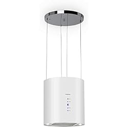 KLARSTEIN Barett hotte îlot - hotte aspirante îlot, Ø 35cm, Puissance Moteur 190W, 560 m³/h Max, 3 Niveaux de Puissance, éclairage LED, INOX, Blanc