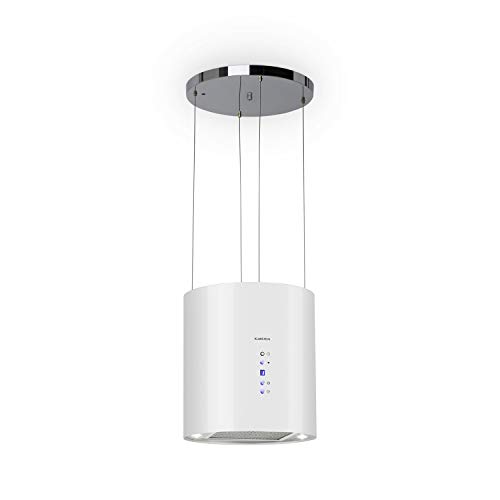 KLARSTEIN Barett hotte îlot - hotte aspirante îlot, Ø 35cm, Puissance Moteur 190W, 560 m³/h Max, 3 Niveaux de Puissance, éclairage LED, INOX, Blanc