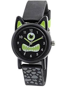 Tikkers Kinder Quarzuhr mit schwarzem Zifferblatt Analog-Anzeige und schwarz Silikon Strap tk0097