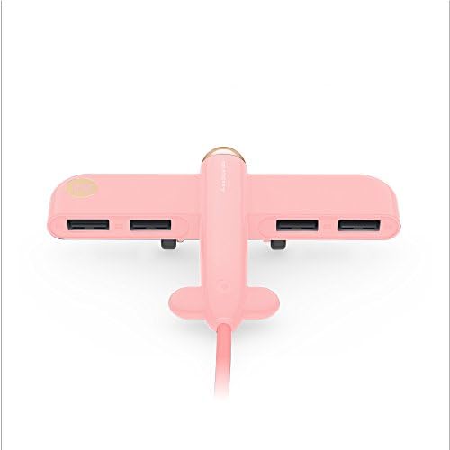 High Speed 4 Port USB 2.0 Extension Hub, Multi Splitter Expansion Desktop PC / Laptop Adapter, 95cm Long Cable, 4-in-1 with a Motivating Aerospace Plane Design (Pink)