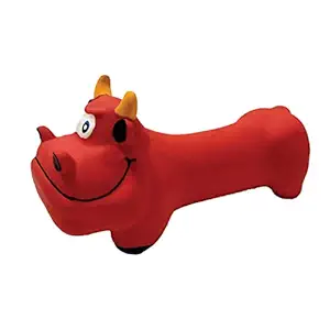 Goofy Tails Bull Latex Squeaky Dog Toy (Red) | Natural Latex Rubber Toy for Puppies & Small Dogs