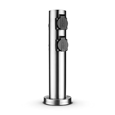 Waldbeck Plug 4 Play Round Multiprise de jardin fixe (forme de colonne ronde avec 4 prises Schuko) - acier