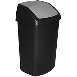 CURVER | Poubelle Swing 50L, Noir/Gris, Inside Refuse, 40,6x34x66,8 cm