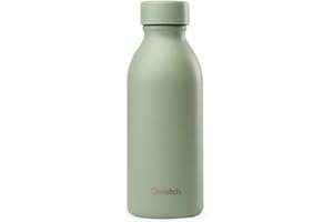 Qwetch - Bouteille Isotherme 500ml Vert Tilleul - ICON - Gourde Design Compacte et Élégante Inox Recyclé - 24h Froid et 12h Chaud - Etanche, Sans BPA