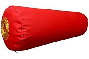 BROW FARM LTD. A GROWING COMPANY Yoga Bolster Filled with Organic Buckwheat Hulls (Scarlett Red with Yellow Symbol)