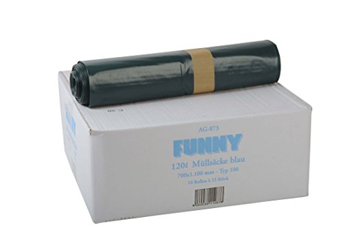 Funny LDPE-Regenerat Müllsäcke, blau, gerollt, 120 l, Typ 100, 1er Pack (1 x 150 Stück)