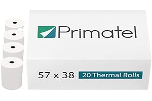 Primatel 57 x 38mm Thermal Paper Till Rolls for Credit Card All PDQ Machines (1 Box = 20 Rolls`)