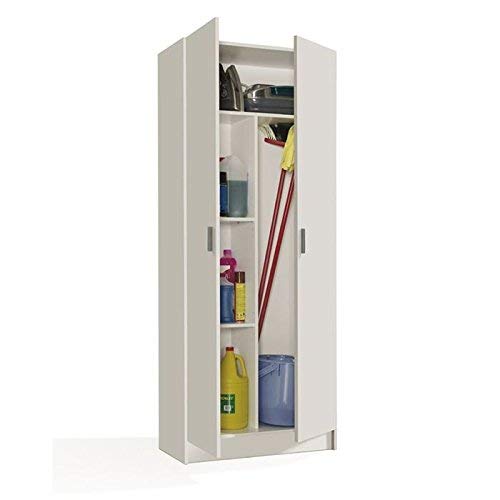 Habitdesign 007142O - Armario multiusos escobero de dos puertas, color Blanco Mate, medidas: 180x73x37cm de fondo