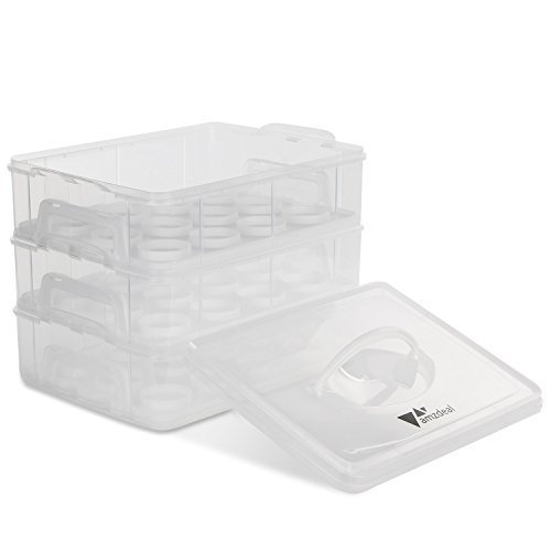 amzdeal 3 Etagen Kuchentransportbehälter 36 Cupcakes Behälter Tragbarer Transportbox für Kuchen, Cookies, Torten, Muffines Weiß - 6
