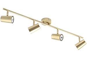LITECRAFT Chobham Spotlight Bar Adjustable GU10 Ceiling 4 Light - Satin Brass